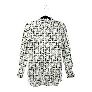 EQUIPMENT SLIM BRADNER LONG SLEEVE PRINTED LINEN SHIRT in NATURE Size S